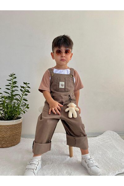 Pollito Teddy Toy & Sulphur Salopet T-shirt με ρυθμιζόμενα κουμπιά για αγόρι σετ 2 τεμαχίων