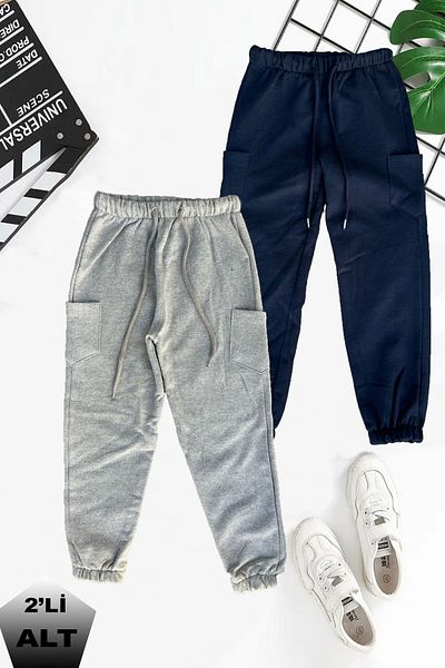 twins tailors UnisEx GrEy-navy BluE ChildrEn's SwEatPants - Pack of 2, FlEEcE and Elastic LEgs