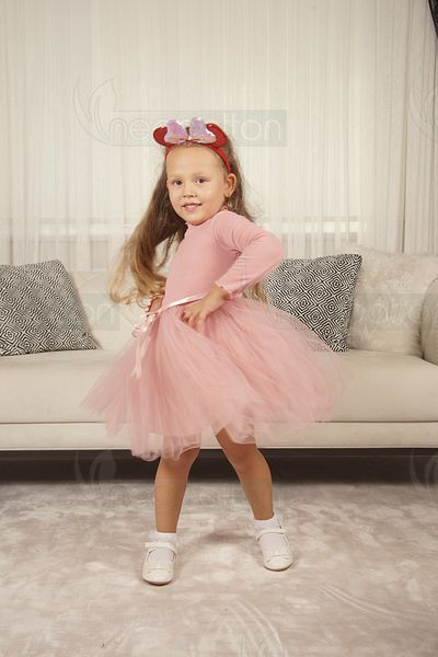 neocotton Tulle, fără imprimeu, partea superioară simplă, partea inferioară cu nervuri, fustă tutu căptușită, rochie prințesă cu mânecă lungă pentru fete