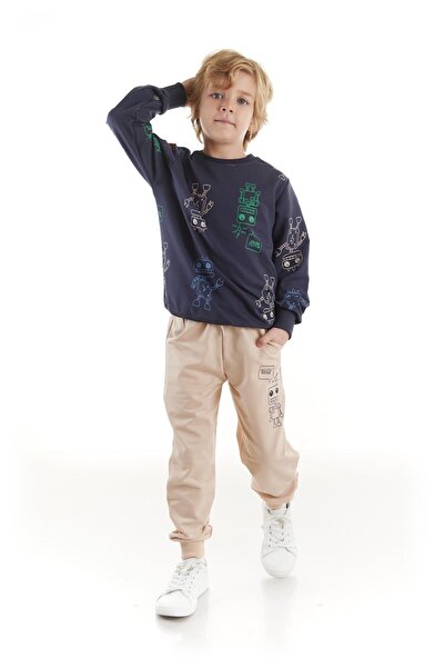 AHENGİM Σετ φούτερ και φούτερ από βαμβακερό σχέδιο ρομπότ για αγόρια - Ak2506