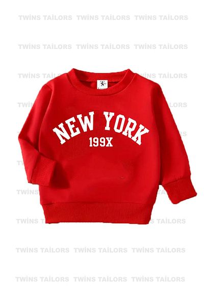 twins tailors Детски суитшърт Brooklyn California с принт от 3 части унисекс - червен, син, черен, кръгла яка