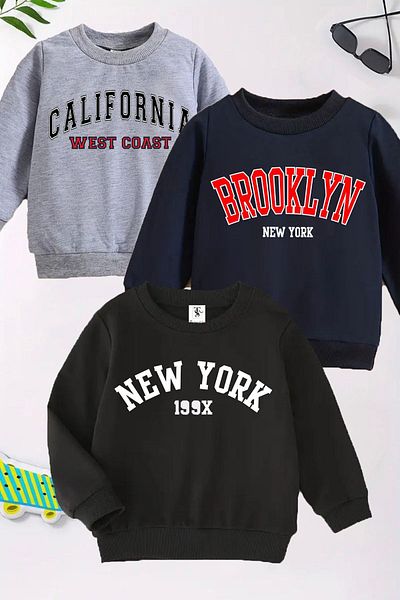 twins tailors Унисекс комплект от 3 детски суитшърта с щампа New York - тъмносин, черен, сив