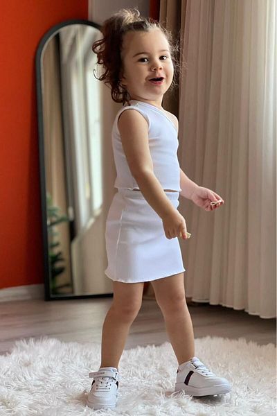 meqlife Gathered Side Strap Girl's Set - Ecru
