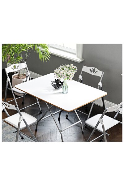 eportatif 60x90 Beyaz Katlanır Masa Ve 4 Adet Sandalye Seti 1129