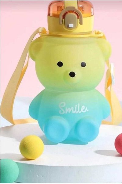 KaramelStore زجاجة مياه نموذجية من Smile Bear، زجاجة مياه سعة 800 مل، خالية من مادة BPA، زجاجة مياه للمدرسة للأطفال