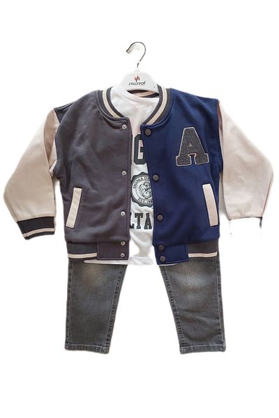 Jollypop Boy - Luxury 3-piece Set with Double Colored College Jacket and Jeans
