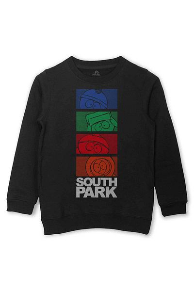 so cool Детски черен суитшърт с щампа „South Park Kenny Cartman Kyle Stan“