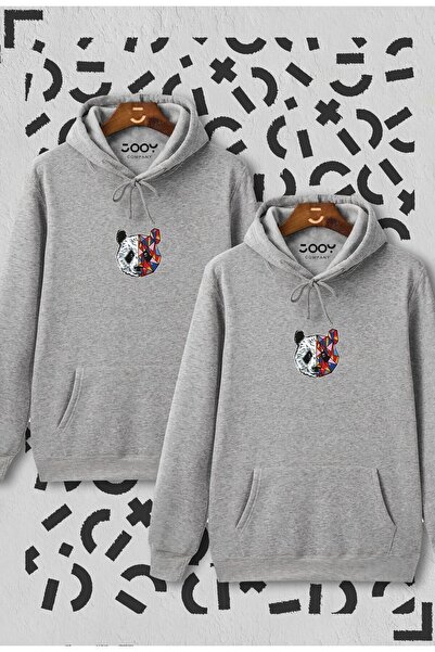 Jooy Company Sevgili Çift Kombini Tokyo Panda Kapüşonlu Sweatshirt 2'li Set