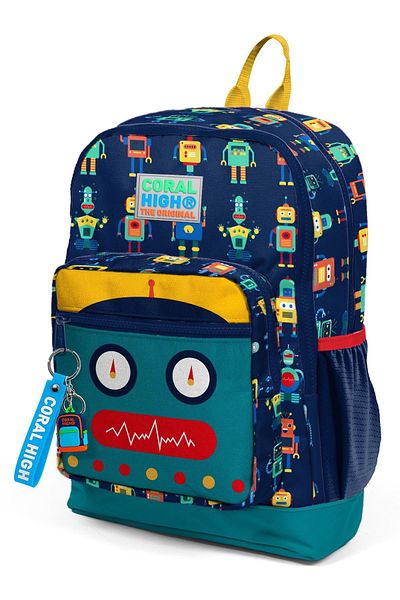 Coral High Navy Blue Indigo Robot School Bag - 23472