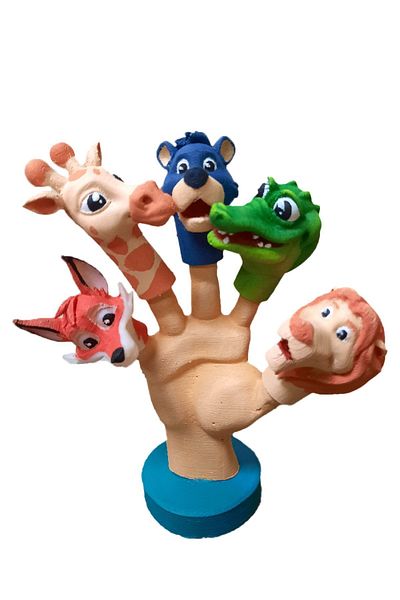 Uçaneller Kuklaevi Safari Animals Finger Puppet Set with Stand