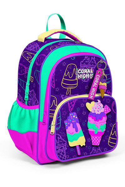 Coral High Purple Pink Ice Cream School Bag for Kids - 23655