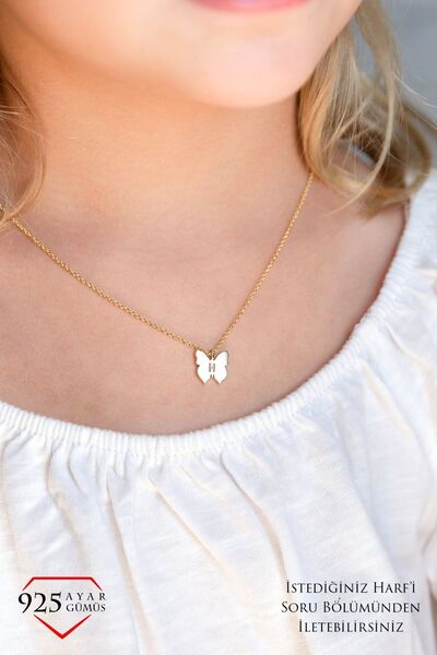 JEMIRA Çocuk Harfli Kelebek Kolye 925 Ayar Gümüş