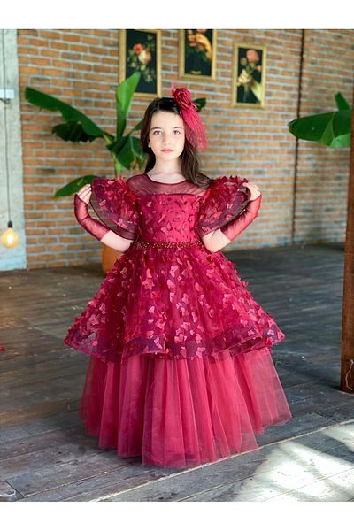 nisaykids fetita copil rochie floare visiniu catarama manusi set