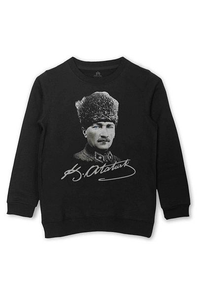 so cool Черен детски суитшърт с шарка на Ататюрк Гази Мустафа Кемал