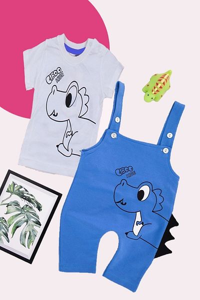 DeKuBaby New Season Cute Dinosaur Figured Luxury Unisex Baby Salopet Jumpsuit Set