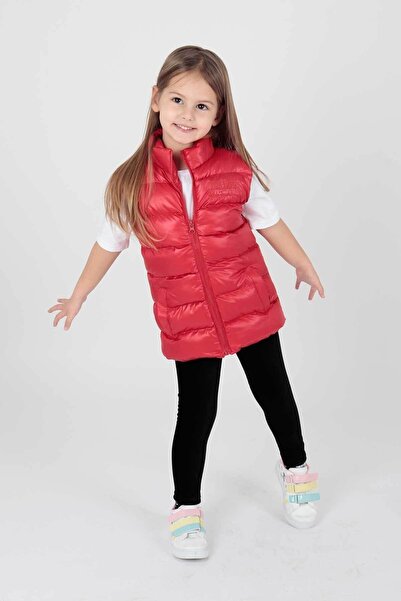 AHENGİM Kids Kız Çocuk Nakışlı Trend Kapüşonsuz Şişme Yelek Ak216869