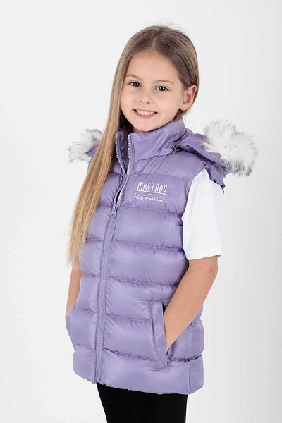 AHENGİM Girl's Trend Furry Hooded Puffer Vest - Ak 215657