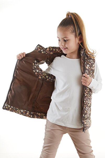 AHENGİM Dětská dívčí trendy nafukovací vesta bez kapuce s květinovým potiskem 217071