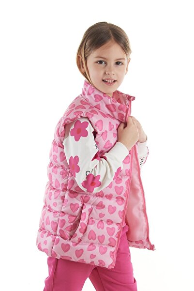 AHENGİM Kids Girl's Heart Patterned Hoodless Trend Inflatable Vest 217273