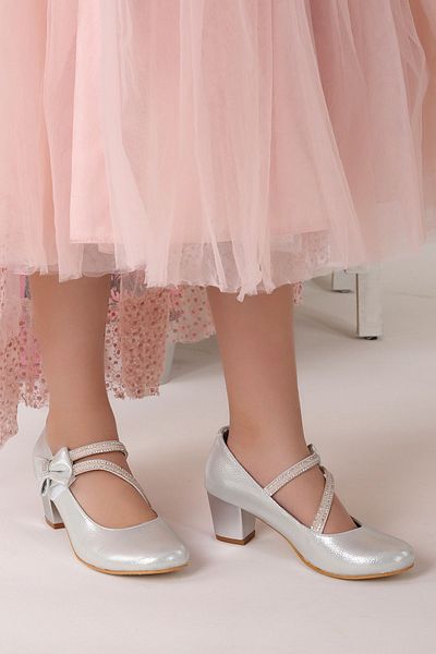 Kiko Kids Silberfarbene Kiko 750 Daily Ballerina-Schuhe mit 4 cm Absatz für Mädchen