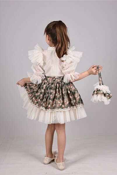 MIALORA EXCLUSİVE By Emel Ebru Özdemir Puantiye Etek Ve Gömlekli Ikili Takım , Kız Çocuk Mezuniyet Elbisesi , Kız Çocuk Vintage Takım