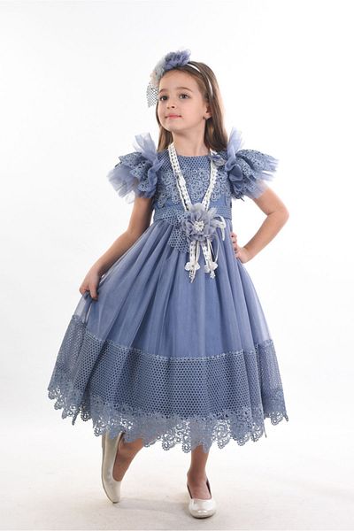 MIALORA EXCLUSİVE By Emel Ebru Özdemir Rochie de seara pentru fete cu design special, rochie pentru fete cu accesorii de par, rochie de zi de nastere