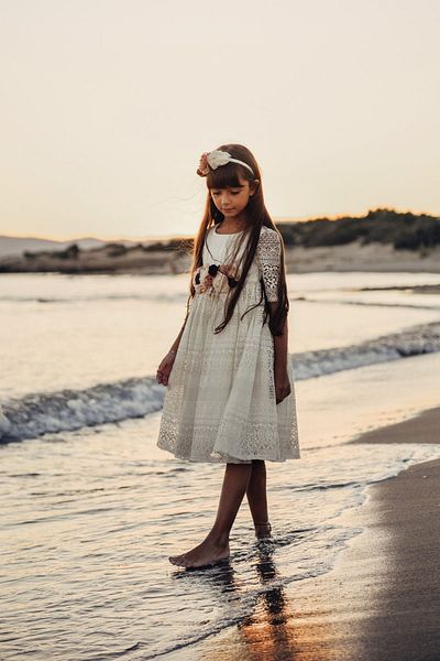 MIALORA EXCLUSİVE By Emel Ebru Özdemir Ecru, Special Design Girl's Dress, Crown Accessory Dress, Birthday Dress, Children's Evening Dress