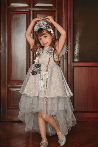 MIALORA EXCLUSİVE By Emel Ebru Özdemir Special Design Girl's Dress, Long Back Girl's Evening Dress, Hair Accessory Dress
