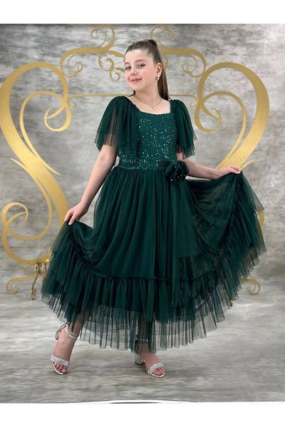 defada 10/14 Years Girl Sequined Tulle Waiter Evening Dress
