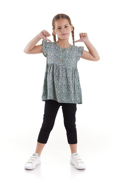 AHENGİM Kids Girl's Viscose Blouse Buttoned Tights Bottom Top Set Cotton Ak2522