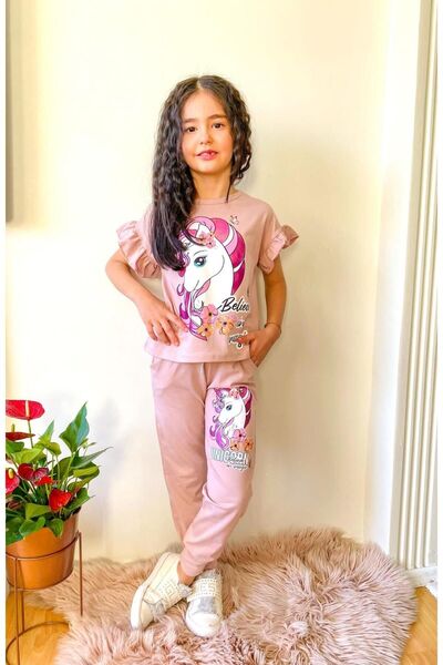 LİLLYPİCCA Fată cu model unicorn - Costum din bumbac pieptănat cu mâneci și buzunare cu volan