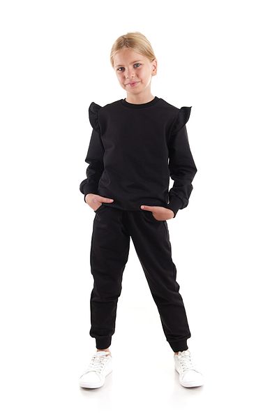 AHENGİM Set aus Baumwoll-Sweatshirt und Jogginghose für Mädchen – Rüschendetails Ak2515