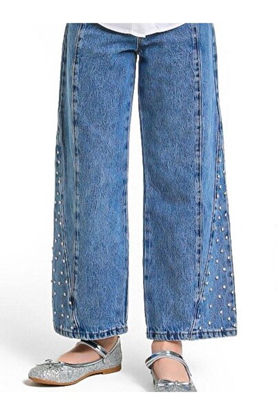 Escabel Детски дънки с камъни и широки крачоли за момичета