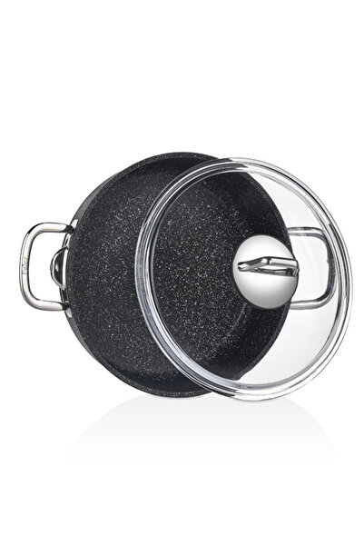 FALEZ Black Line Cast Granite 28 Cm Short Saucepan Black