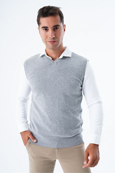 Trist Star Men's Dark Gray V-Neck 100% Cotton Sweater Trist-1103
