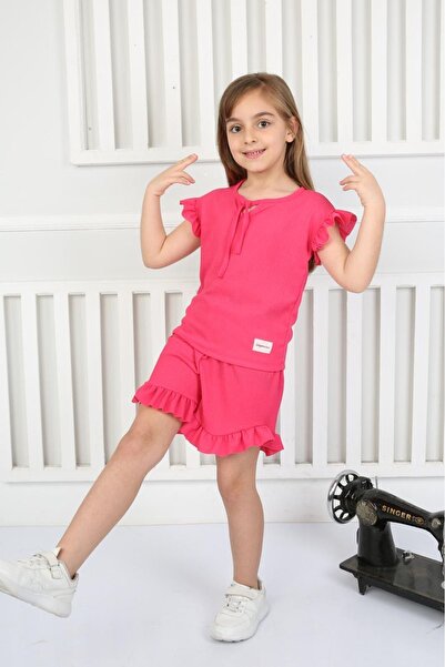 tunays shopping Costum de vară pentru fetiță cu volante și pantaloni scurți