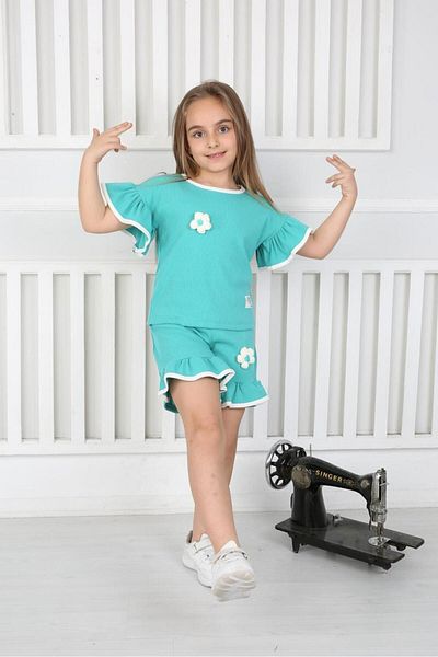 tunays shopping Girl's Suit with Flower Accessories and Summer Shorts