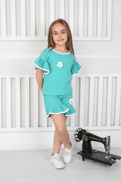 tunays shopping Girl's Suit with Flower Accessories and Summer Shorts