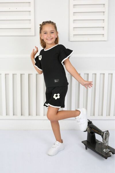 tunays shopping Costum pentru fetiță cu accesorii de flori și pantaloni scurț...