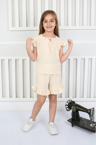 tunays shopping Frill Detailed Summer Girl's Suit with Shorts