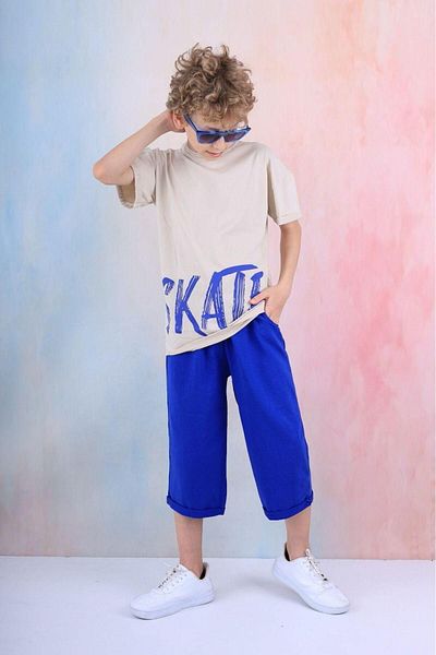 tunays shopping Boy's Oversize T-Shirt - Skate Printed, Capri 100% Cotton Set