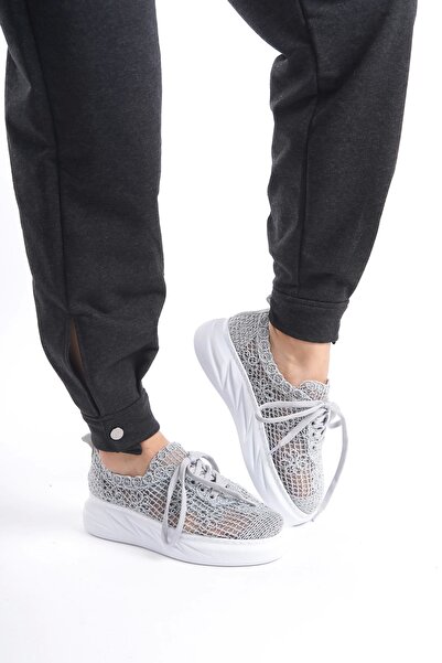 Moda Değirmeni Grey Lace Women's Lace Sneaker Bg1067-101-0001