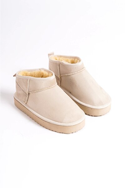 Moda Değirmeni Skin Suede Γυναικείες κοντές μπότες Wendy με γούνα στο εσωτερικό BG1179-116-0002