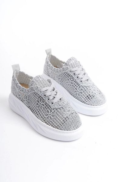 Moda Değirmeni Pantofi de damă din dantelă gri Bg1067-101-0001