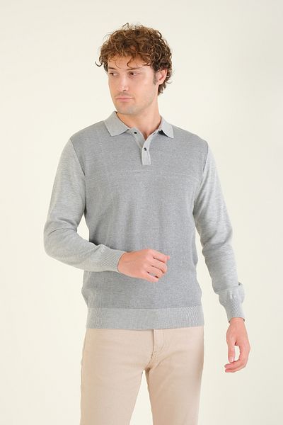 Giyim Dünyası Gray Polo Neck Men's Sweater - Patterned