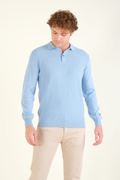 Giyim Dünyası Light Blue Men's Polo Collar Patterned Sweater