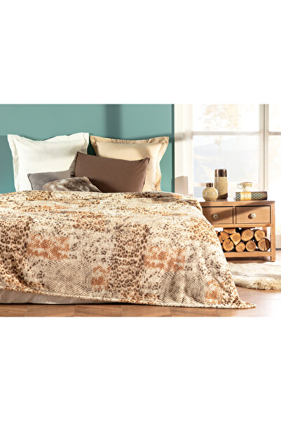 Madame Coco HOME Madame Coco Lenora Wellsoft Baskılı Çift Kişilik Battaniye - Bej/vizon