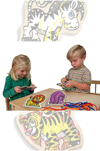 BİLMİŞ ÇOCUK لعبة خيط خشبي لحيوانات السفاري بعمر سنة واحدة