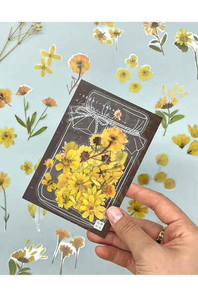 Kağıt Gemi Dükkan Retro Sarı Renkli Çiçek 40 Adet Sticker/Scrapbook/Bullet Journal/Defter Süsleme/Etiket/çıkartma