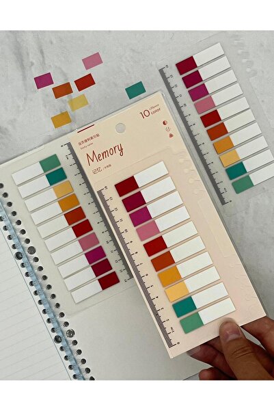 Kağıt Gemi Dükkan 10 Yarım Renkli Cetvelli Memory indeks/index sticker/Post-it/Postit/Kitap Ayracı/Not Kağıdı